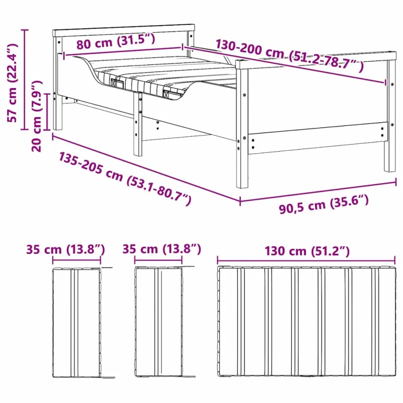 Lovos rėmas su išplečiamu čiužiniu Ruda 80 x 200 cm