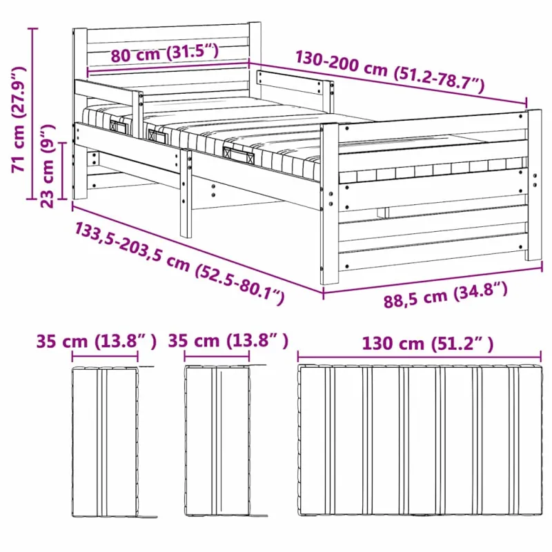 Lovos rėmas su išsiplėčiančiu čiužiniu Balta 80 x 200 cm