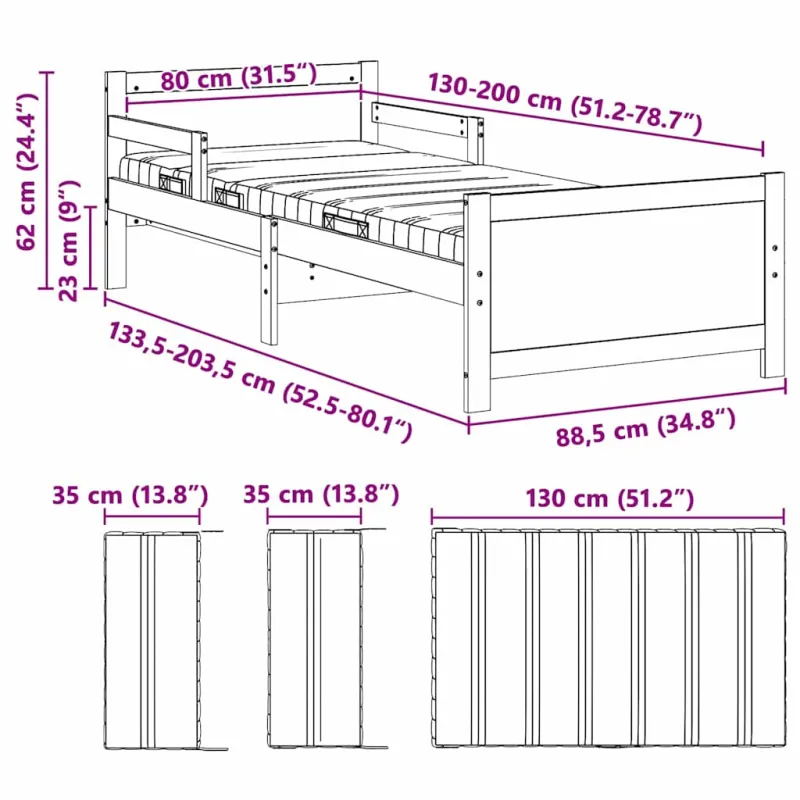 Lovos rėmas su išsiplėčiančiu čiužiniu Ruda 80 x 200 cm