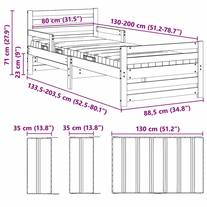 Lovos rėmas su prailginamu čiužiniu Ruda 80 x 200 cm