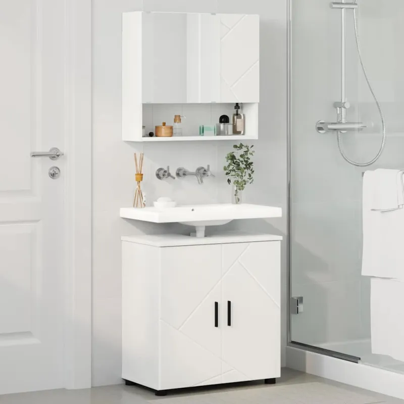 Vonios baldų rinkinys 2 pcs Balta Apdirbta mediena & metalas