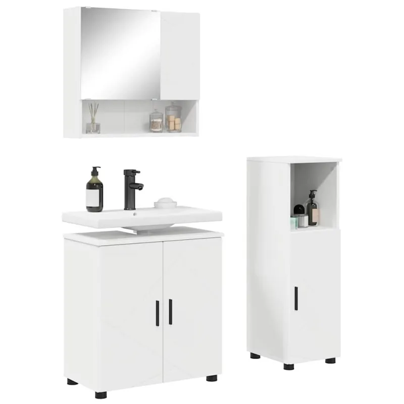 Vonios baldų rinkinys 3 pcs Balta Apdirbta mediena & metalas