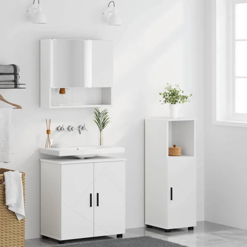 Vonios baldų rinkinys 3 pcs Balta Apdirbta mediena & metalas