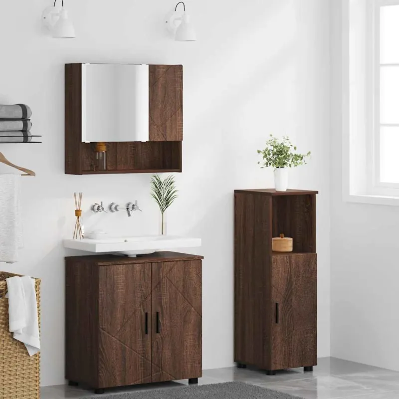 Vonios baldų rinkinys su saugykla 3 pcs Rudas ąžuolas