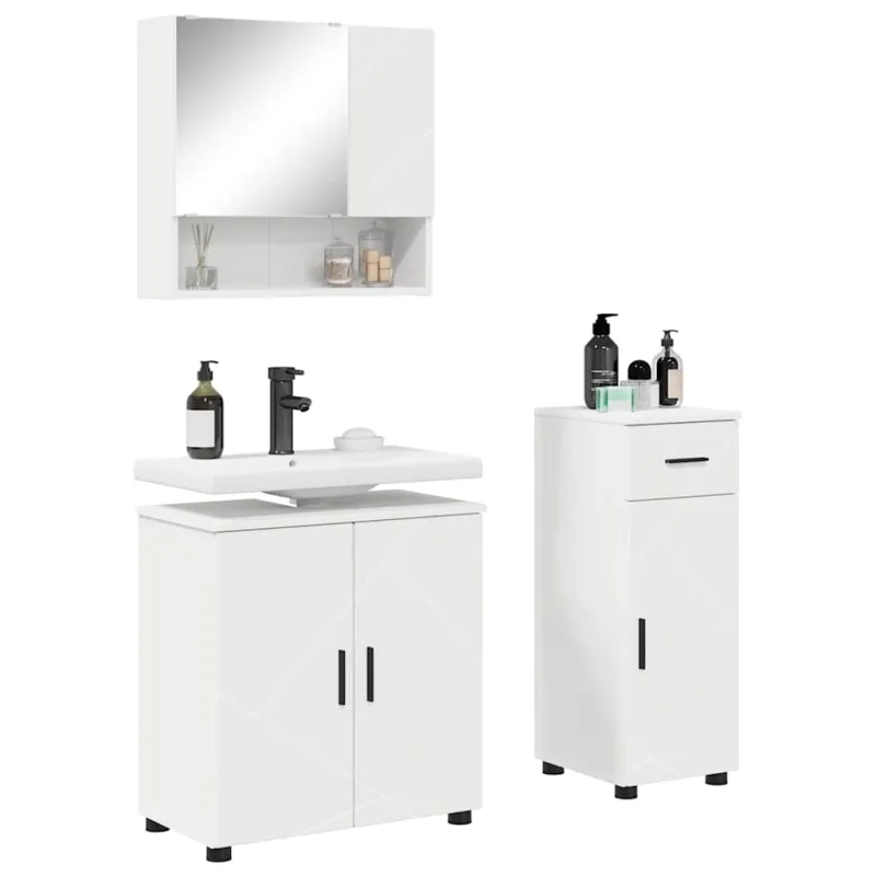 Vonios baldų rinkinys 3 pcs Balta Apdirbta mediena & metalas