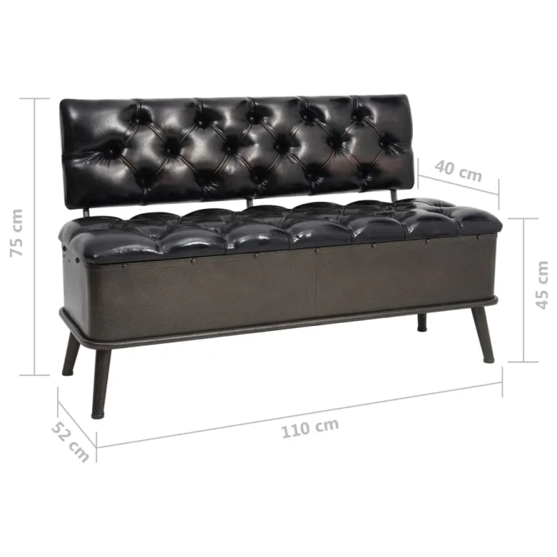Suoliukas-daiktadėžė su atlošu, juodas, 110cm, dirbtinė oda