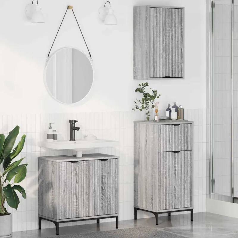 Vonios baldų rinkinys su stalčių 3 pcs Pilka sonoma ąžuolo
