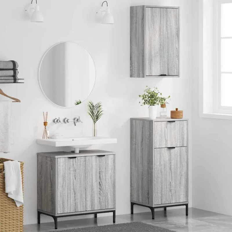 Vonios baldų rinkinys su stalčių 3 pcs Pilka sonoma ąžuolo