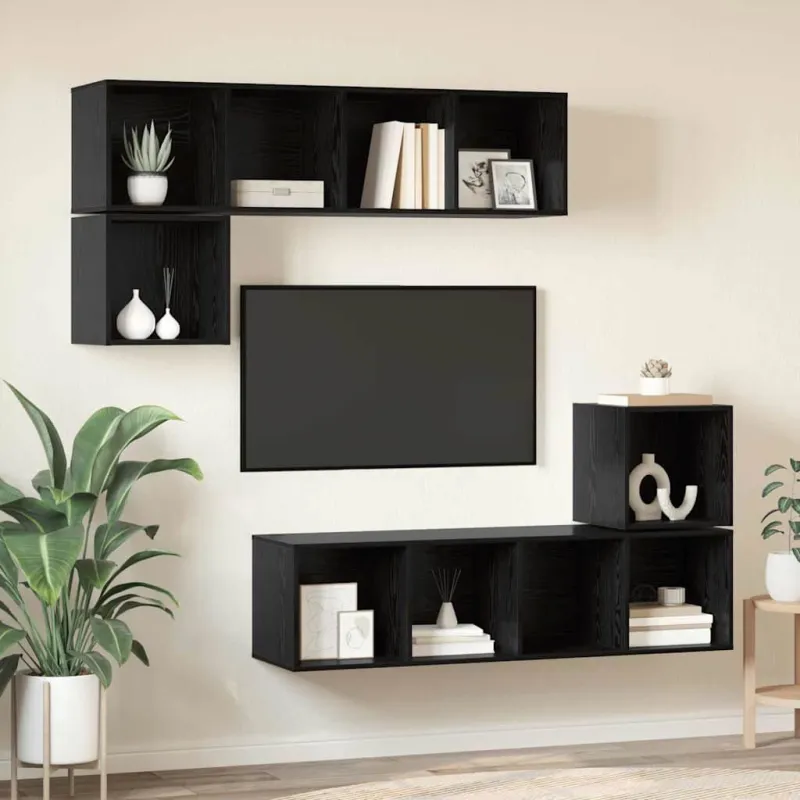 TV spintelių komplektas 4 pcs Juodas ąžuolas Apdirbta mediena