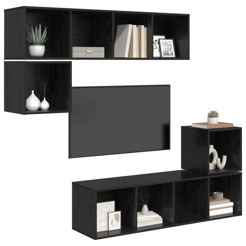 TV spintelių komplektas 4 pcs Juodas ąžuolas Apdirbta mediena