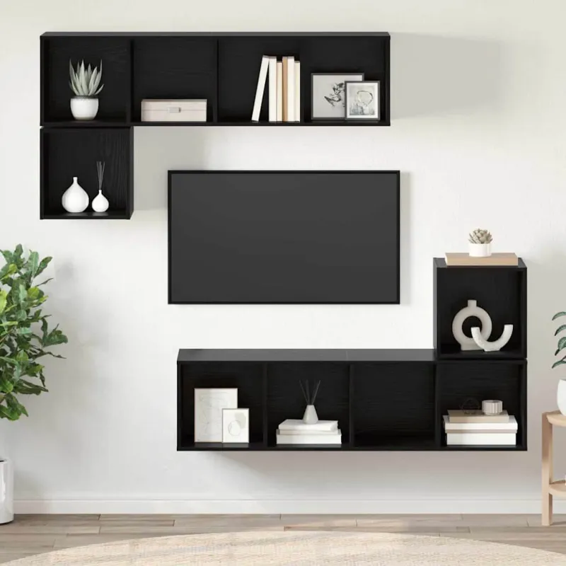 TV spintelių komplektas 4 pcs Juodas ąžuolas Apdirbta mediena