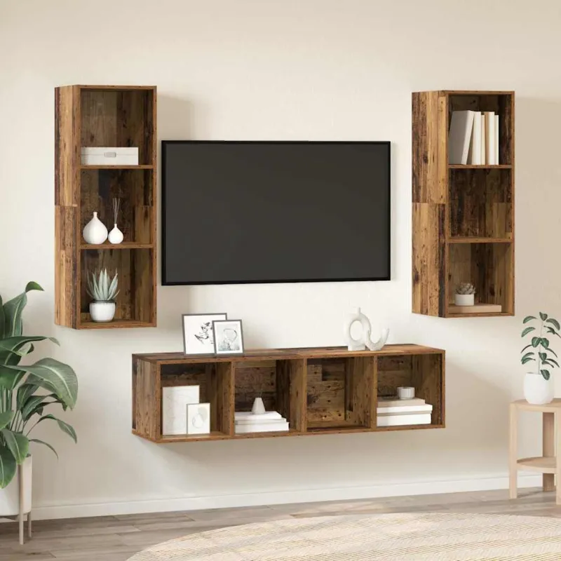 TV spintelių komplektas 3 pcs Senovinis medis Apdirbta mediena