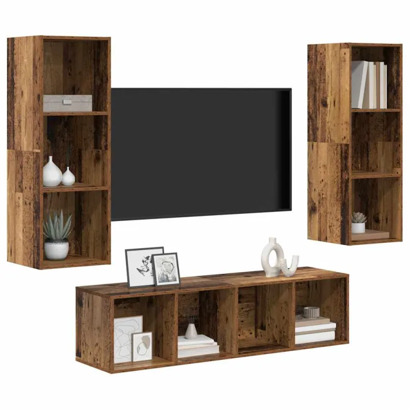 TV spintelių komplektas 3 pcs Senovinis medis Apdirbta mediena