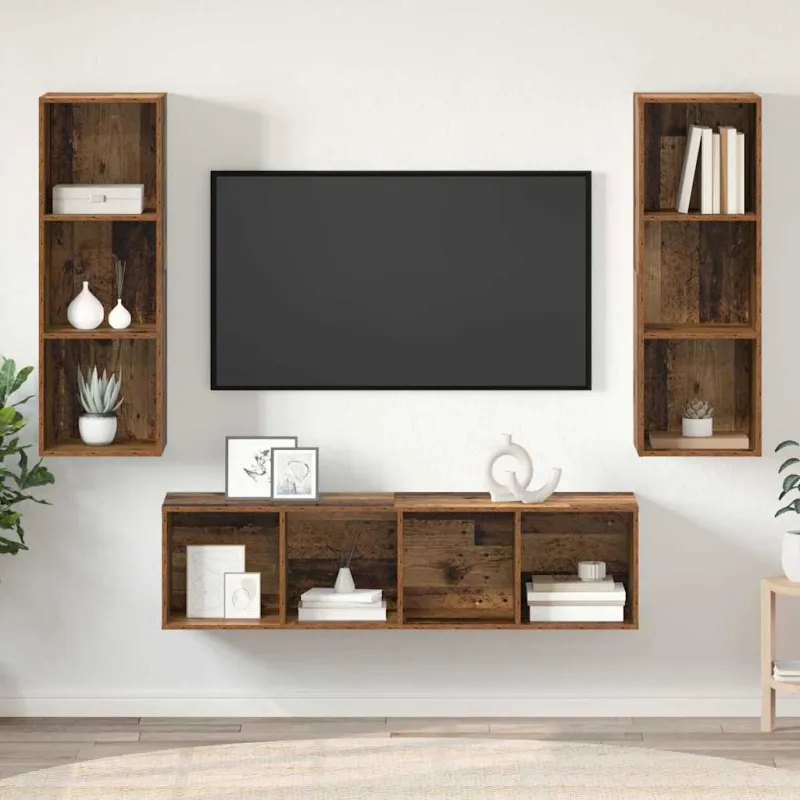 TV spintelių komplektas 3 pcs Senovinis medis Apdirbta mediena