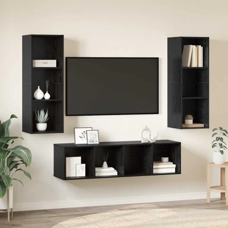 TV spintelių komplektas 3 pcs Juodas ąžuolas Apdirbta mediena