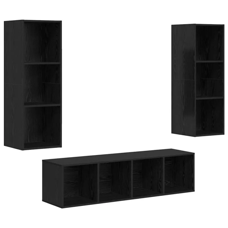 TV spintelių komplektas 3 pcs Juodas ąžuolas Apdirbta mediena