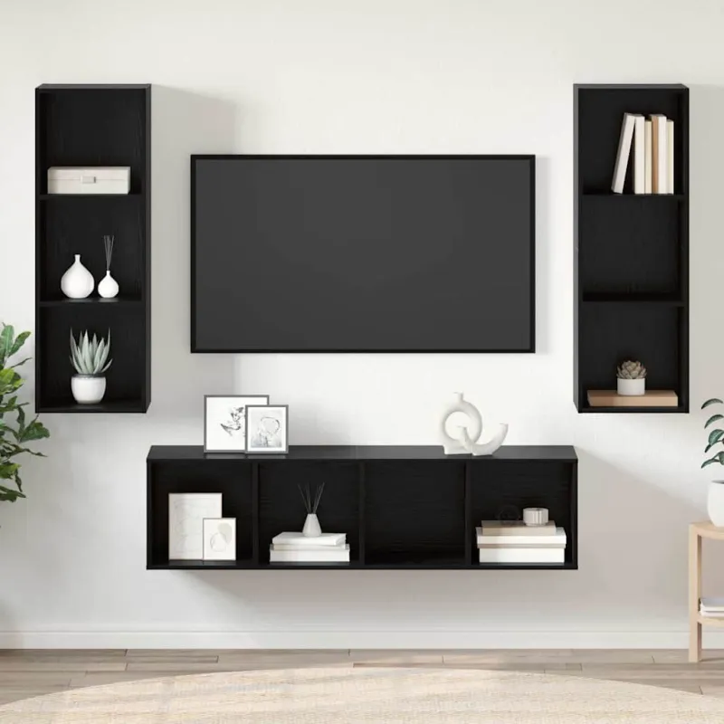 TV spintelių komplektas 3 pcs Juodas ąžuolas Apdirbta mediena