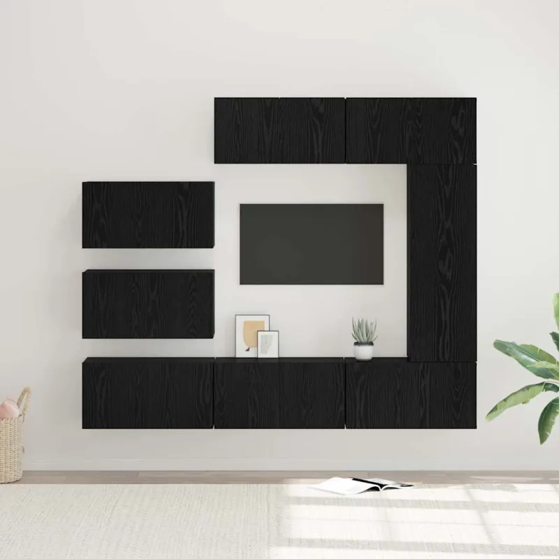 TV spintelių komplektas 8 pcs Juodas ąžuolas Apdirbta mediena