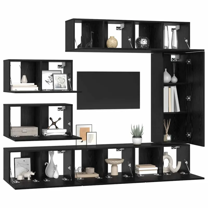 TV spintelių komplektas 8 pcs Juodas ąžuolas Apdirbta mediena