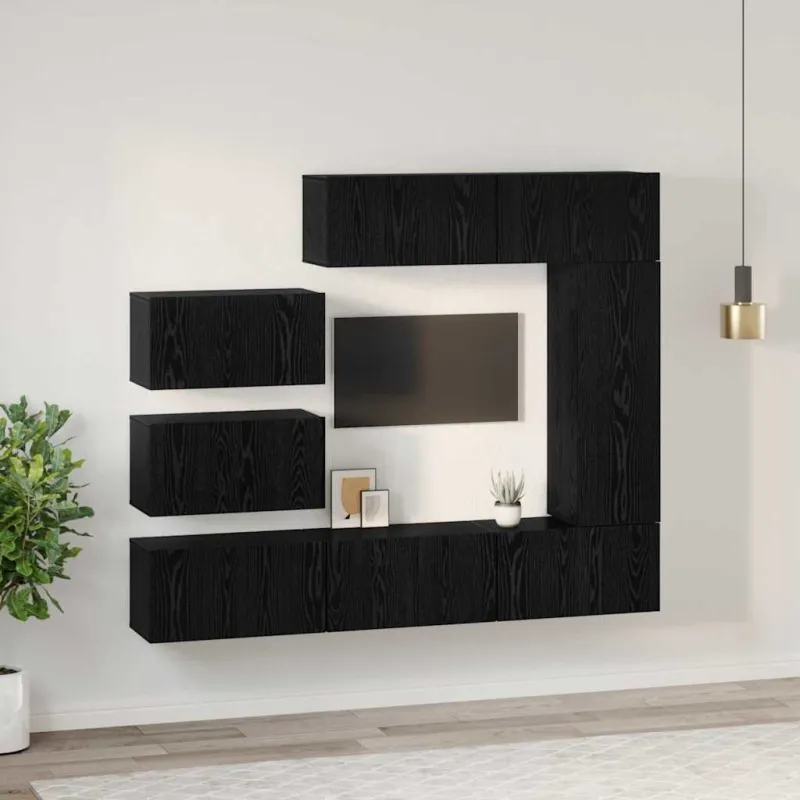TV spintelių komplektas 8 pcs Juodas ąžuolas Apdirbta mediena