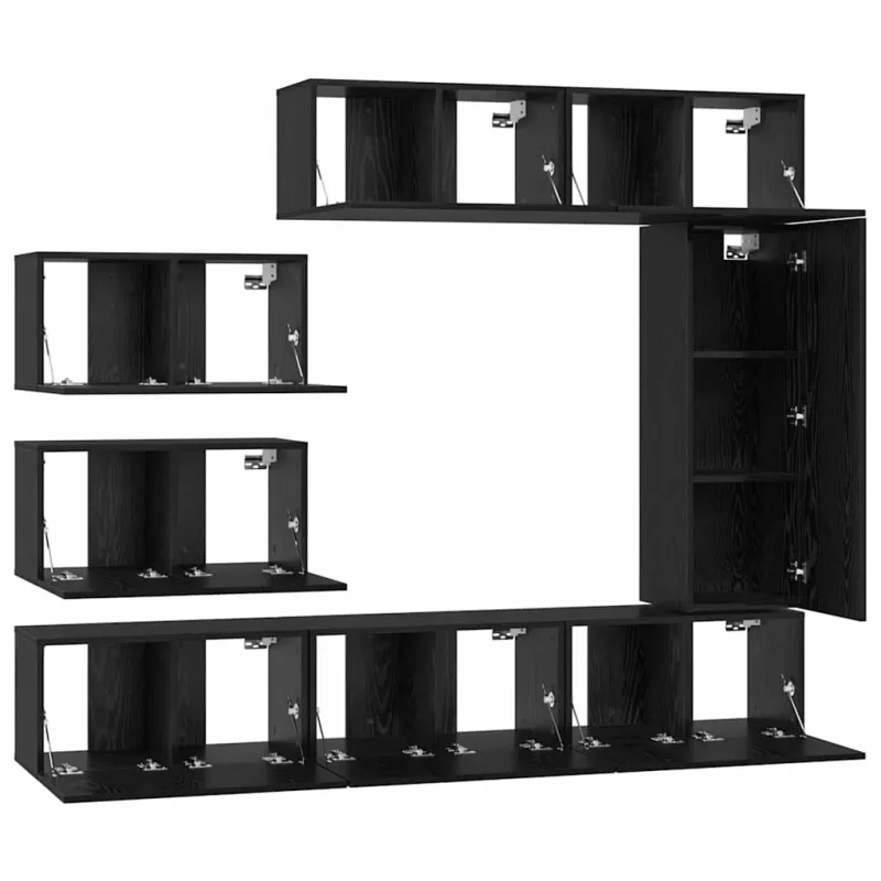 TV spintelių komplektas 8 pcs Juodas ąžuolas Apdirbta mediena