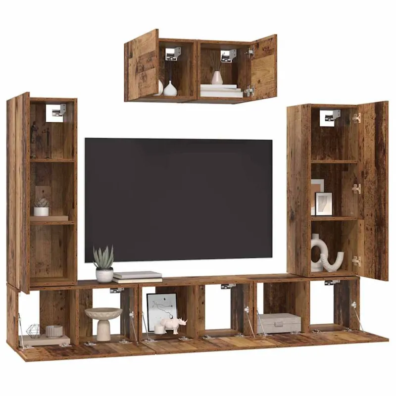 TV spintelių komplektas 7 pcs Senovinis medis Apdirbta mediena