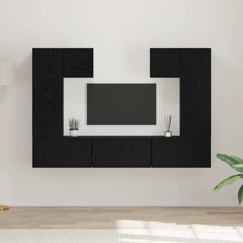TV spintelių komplektas 7 pcs Juodas ąžuolas Apdirbta mediena