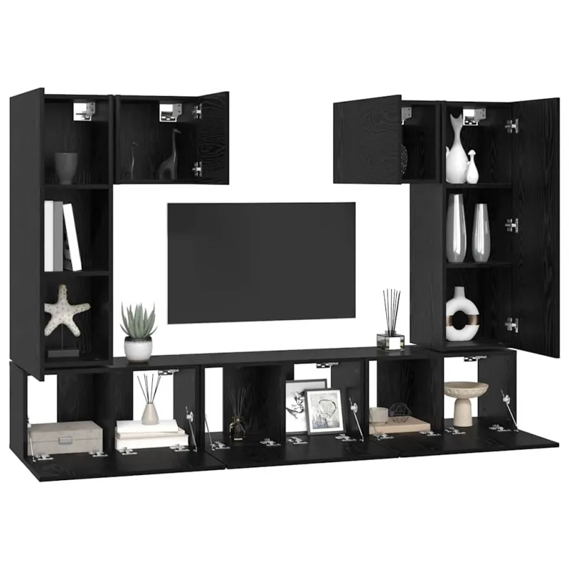 TV spintelių komplektas 7 pcs Juodas ąžuolas Apdirbta mediena