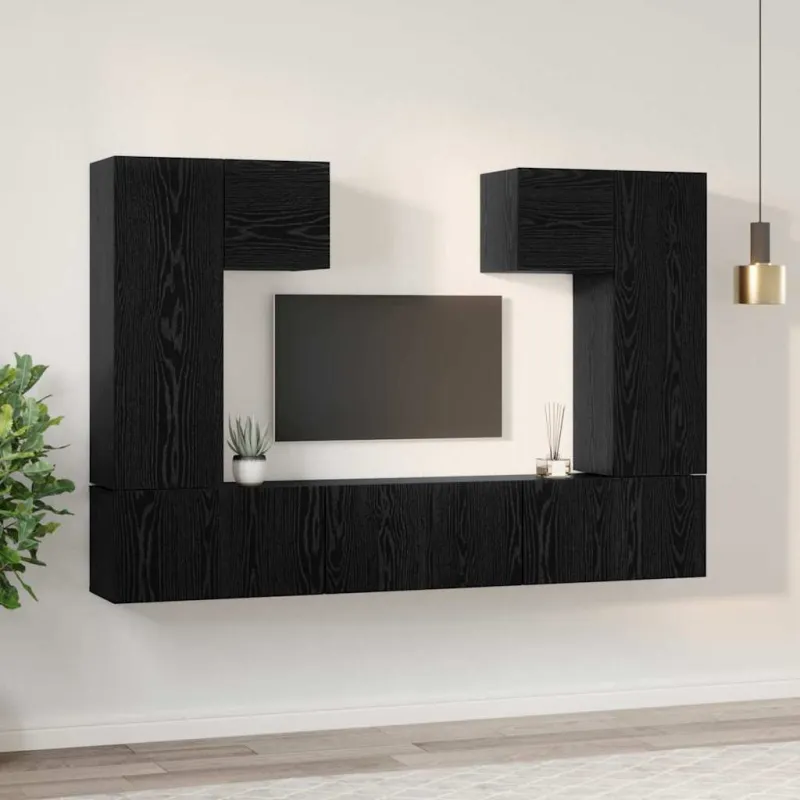 TV spintelių komplektas 7 pcs Juodas ąžuolas Apdirbta mediena