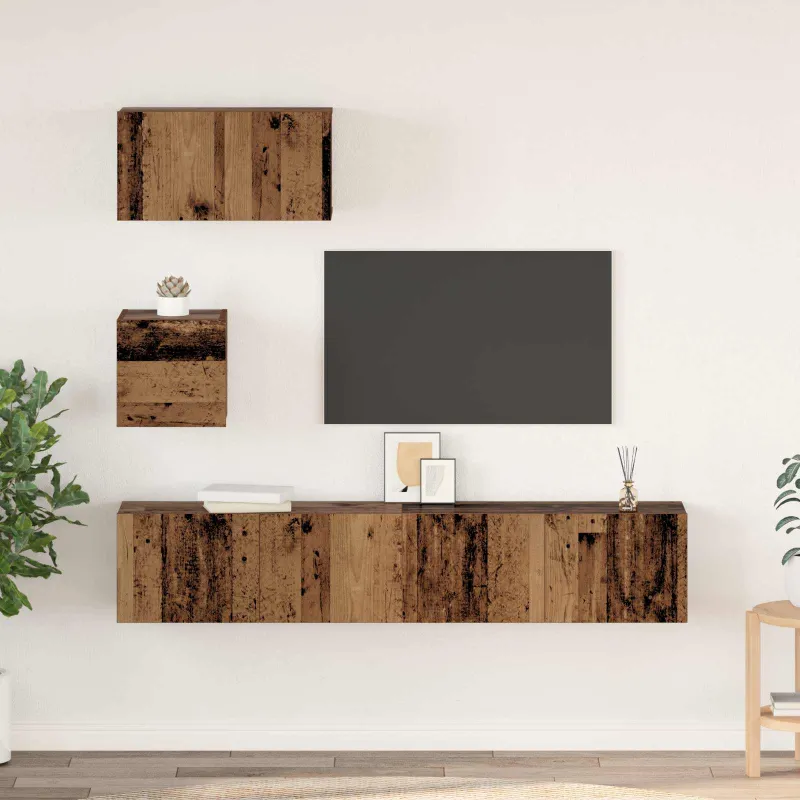 TV spintelių komplektas 3 pcs Senovinis medis Apdirbta mediena