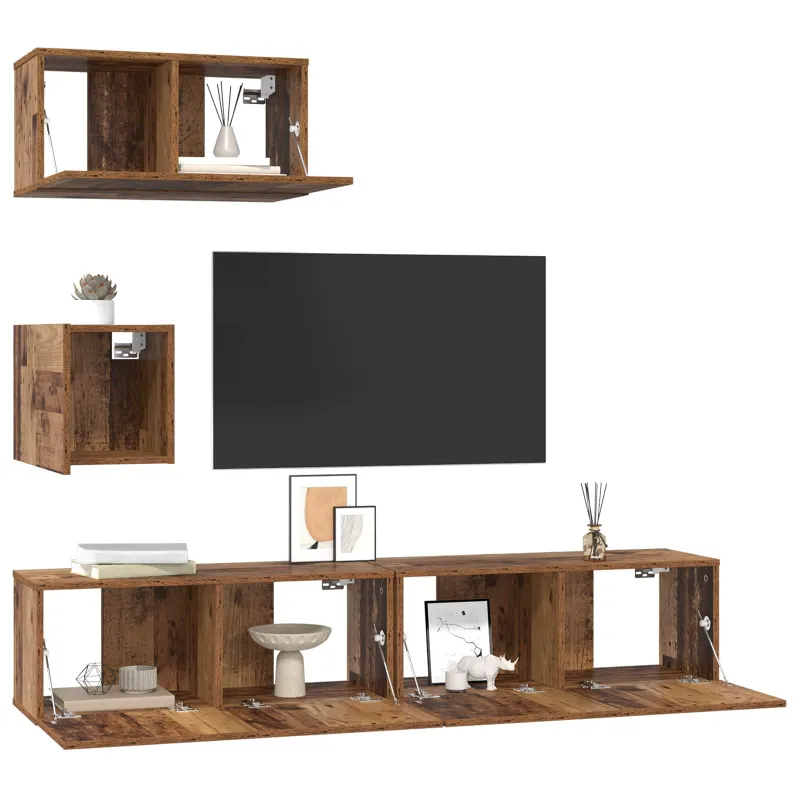 TV spintelių komplektas 3 pcs Senovinis medis Apdirbta mediena