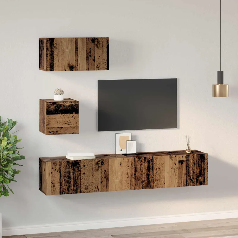 TV spintelių komplektas 3 pcs Senovinis medis Apdirbta mediena