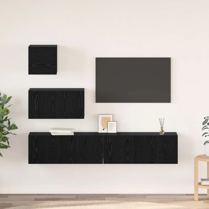 TV spintelių komplektas 3 pcs Juodas ąžuolas Apdirbta mediena