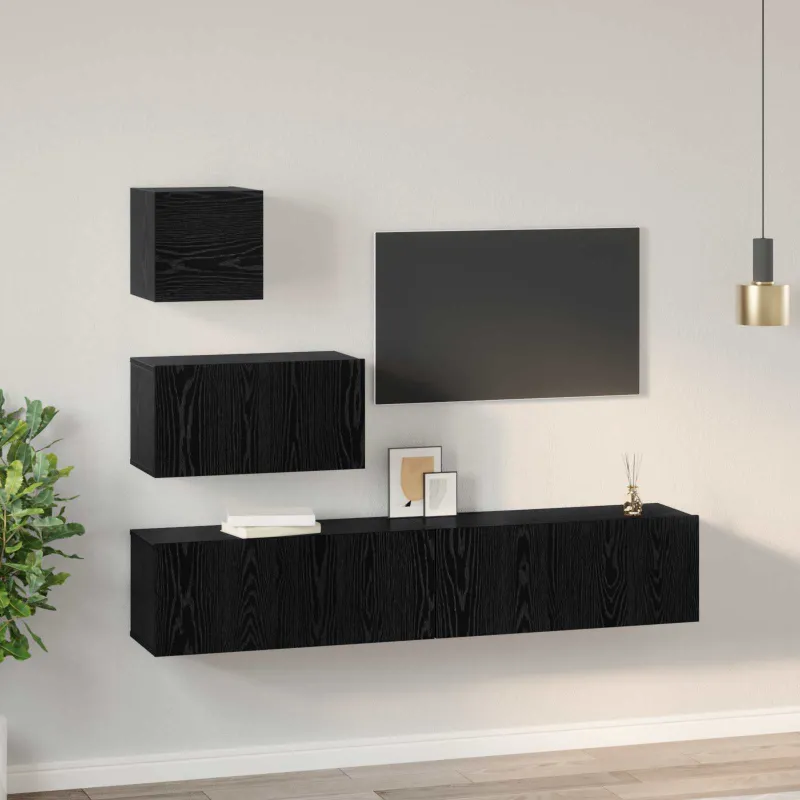 TV spintelių komplektas 3 pcs Juodas ąžuolas Apdirbta mediena