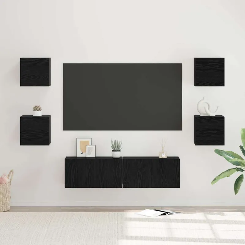 TV spintelių komplektas 6 pcs Juodas ąžuolas Apdirbta mediena