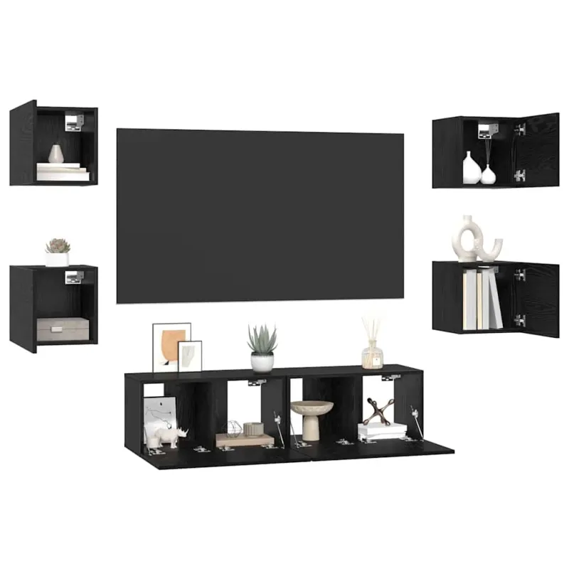 TV spintelių komplektas 6 pcs Juodas ąžuolas Apdirbta mediena