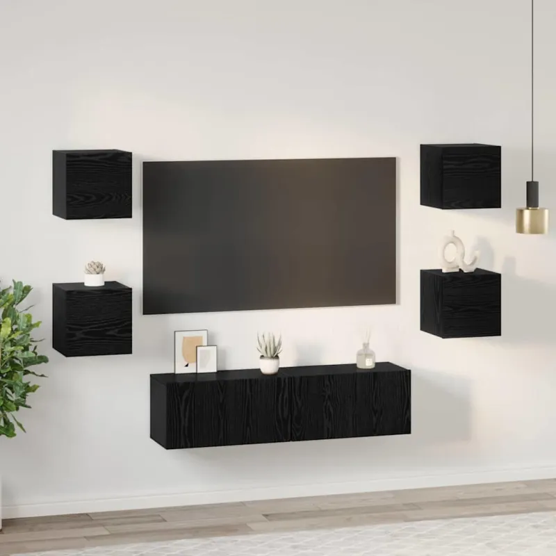 TV spintelių komplektas 6 pcs Juodas ąžuolas Apdirbta mediena