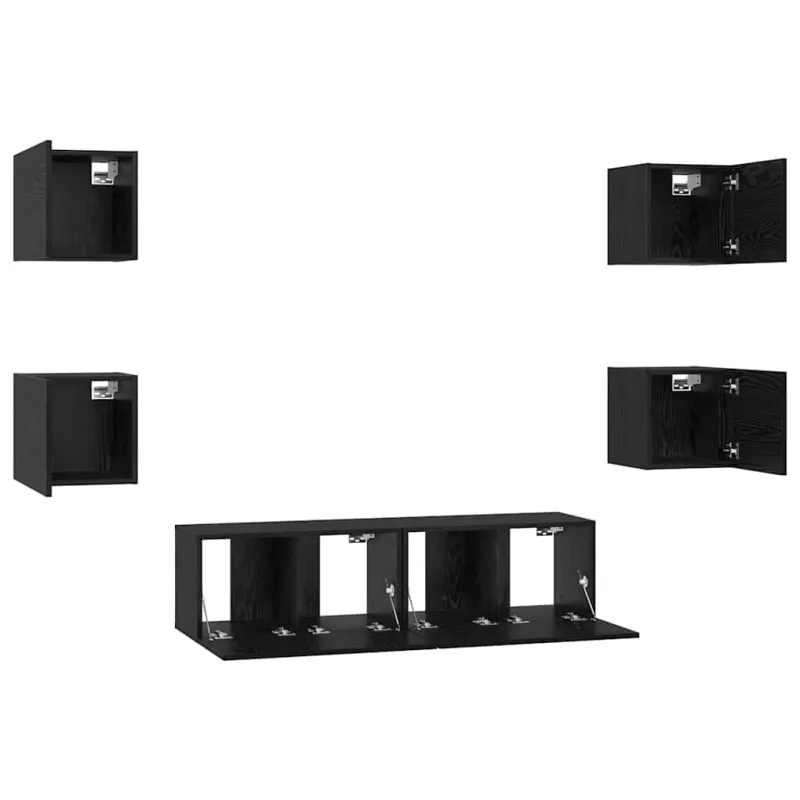 TV spintelių komplektas 6 pcs Juodas ąžuolas Apdirbta mediena