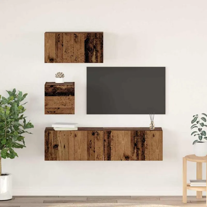 TV spintelių komplektas 4 pcs Senovinis medis Apdirbta mediena