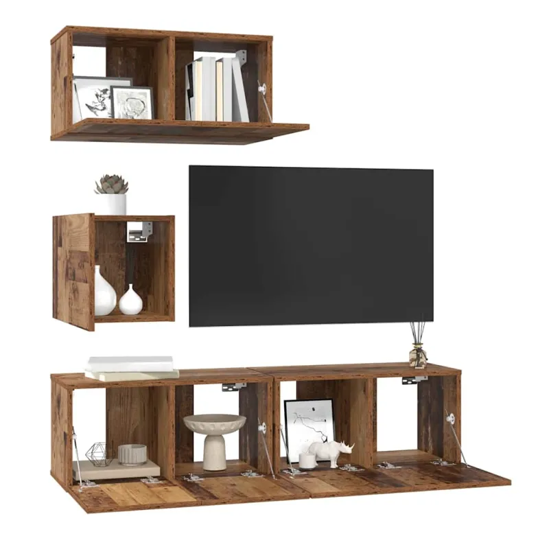 TV spintelių komplektas 4 pcs Senovinis medis Apdirbta mediena