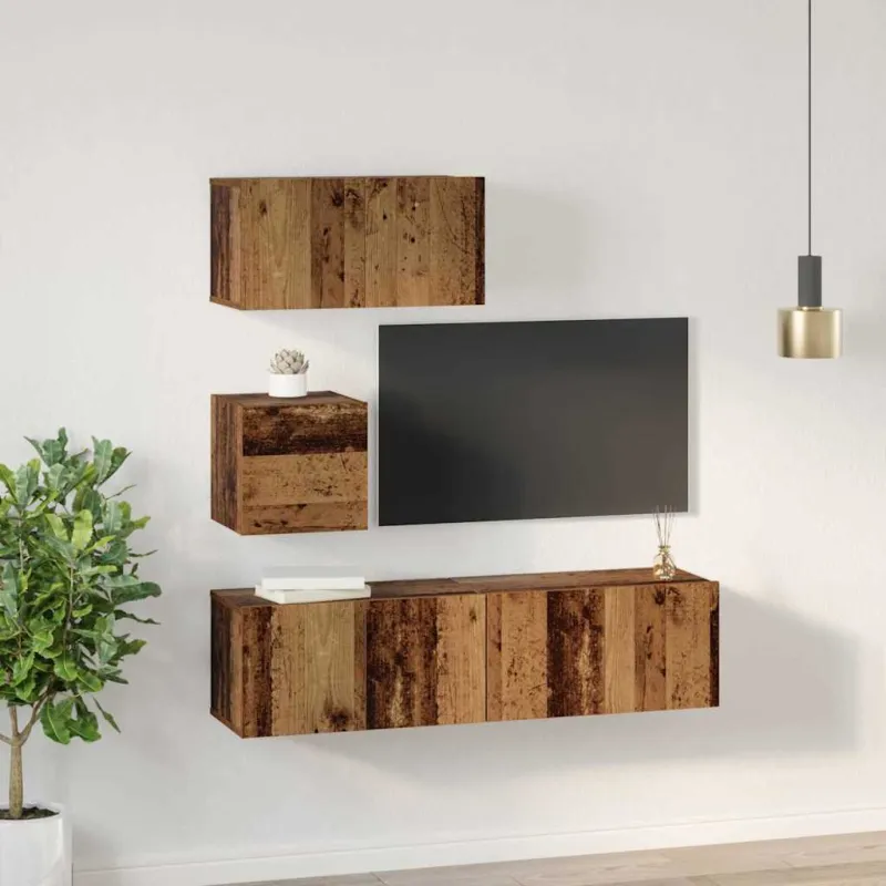 TV spintelių komplektas 4 pcs Senovinis medis Apdirbta mediena