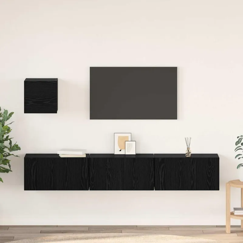 TV spintelių komplektas 4 pcs Juodas ąžuolas Apdirbta mediena
