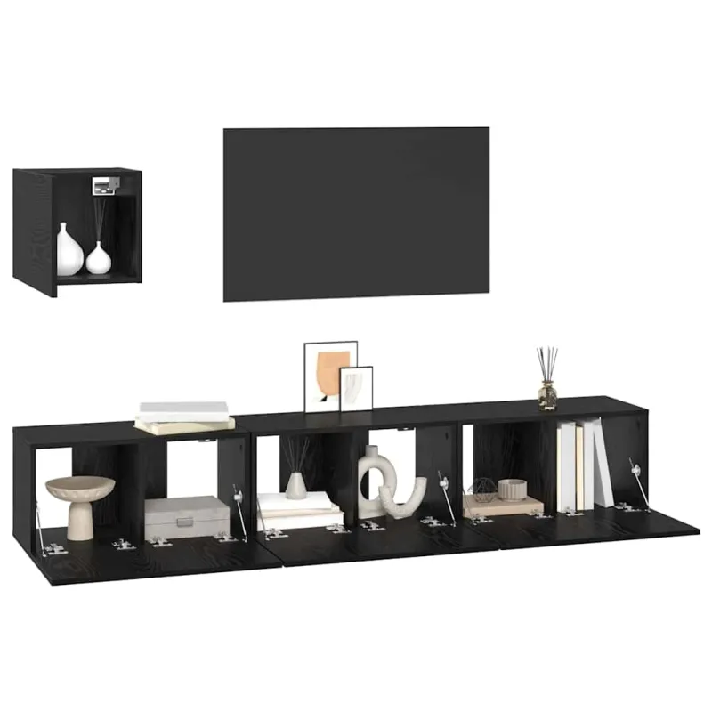 TV spintelių komplektas 4 pcs Juodas ąžuolas Apdirbta mediena