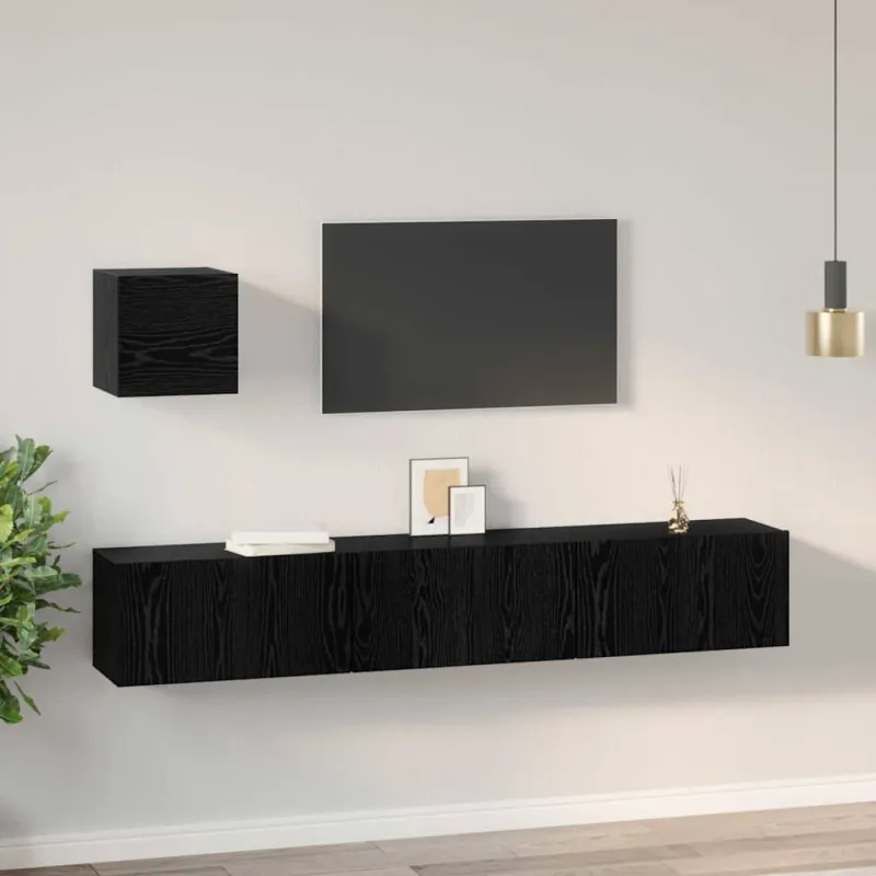 TV spintelių komplektas 4 pcs Juodas ąžuolas Apdirbta mediena