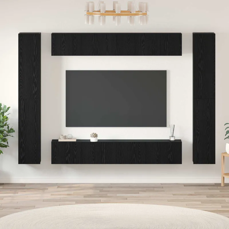TV spintelių komplektas 10 pcs Juodas ąžuolas Apdirbta mediena
