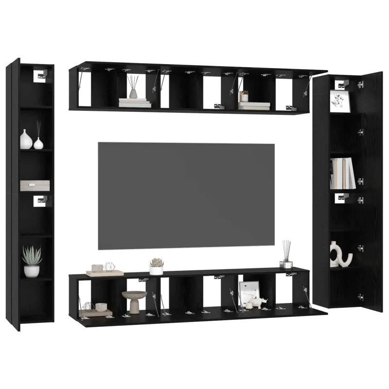 TV spintelių komplektas 10 pcs Juodas ąžuolas Apdirbta mediena