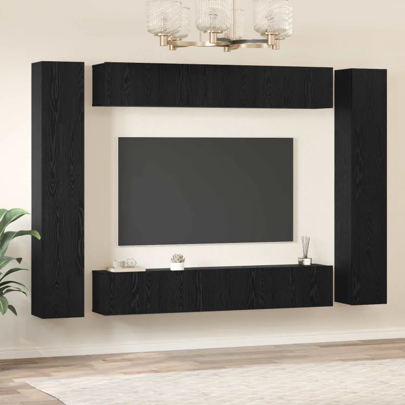 TV spintelių komplektas 10 pcs Juodas ąžuolas Apdirbta mediena