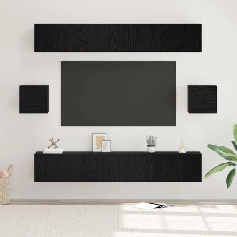 TV spintelių komplektas 8 pcs Juodas ąžuolas Apdirbta mediena