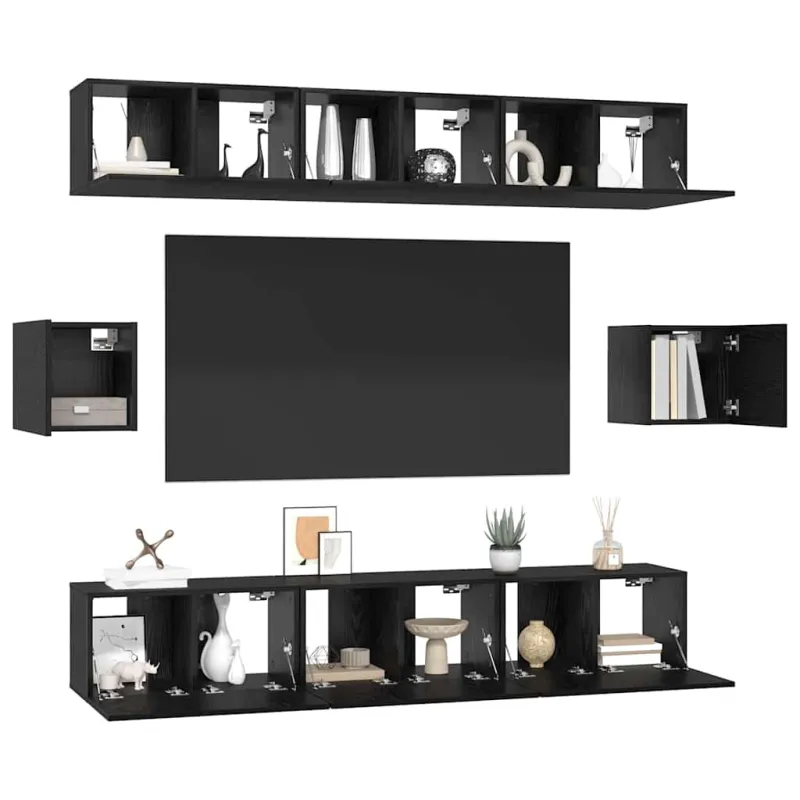 TV spintelių komplektas 8 pcs Juodas ąžuolas Apdirbta mediena