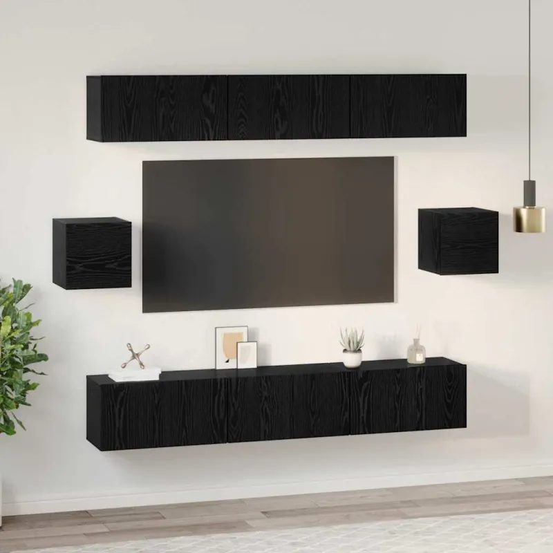 TV spintelių komplektas 8 pcs Juodas ąžuolas Apdirbta mediena